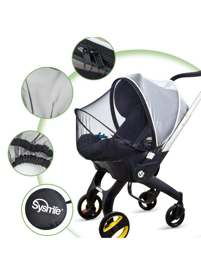 Sysmie Car Seat Mosquito Net Cover, Mosquito Net For Stroller, Sun Shade For Strollers Easy To Open And Closdouble Zipper Design, Easy Use For Strollers, Car Seat,Bassinet,Cradle (Black/White)  - Image 5