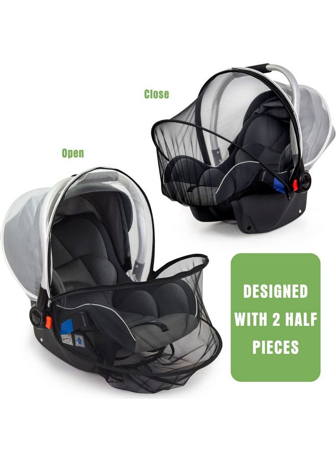 Sysmie Car Seat Mosquito Net Cover, Mosquito Net For Stroller, Sun Shade For Strollers Easy To Open And Closdouble Zipper Design, Easy Use For Strollers, Car Seat,Bassinet,Cradle (Black/White)  - Image 4