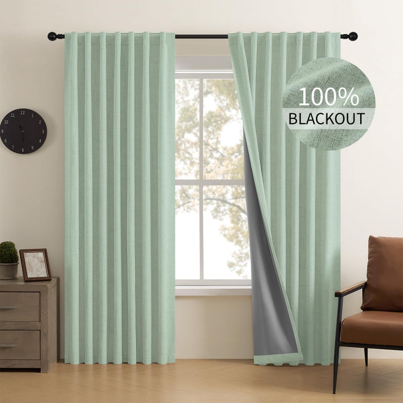 Cucraf 100 ٪ Table Back Back و Stertains 84 بوصة الطول 2 لوحات Sage خضراء الستار من الكتان لغرفة المعيش - Image 2