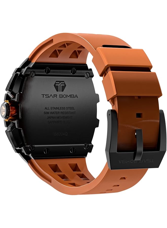 TSAR BOMBA Men Watch Luxury Waterproof Watch 50 M Barrel Analogue Stopwatch Skeleton Square Large Dial Plunge Sport Watches Japanese Movement Silicone Strap Mirror Sapphire Luminous - Image 3