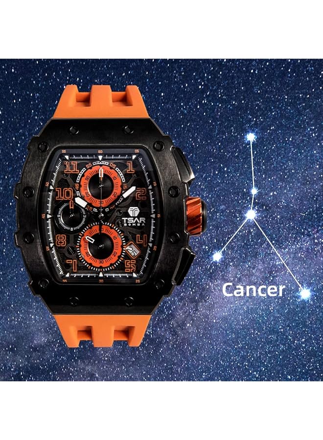TSAR BOMBA Men Watch Luxury Waterproof Watch 50 M Barrel Analogue Stopwatch Skeleton Square Large Dial Plunge Sport Watches Japanese Movement Silicone Strap Mirror Sapphire Luminous - Image 4