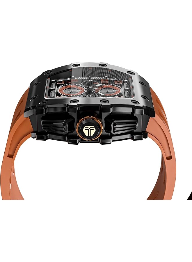 TSAR BOMBA Men Watch Luxury Waterproof Watch 50 M Barrel Analogue Stopwatch Skeleton Square Large Dial Plunge Sport Watches Japanese Movement Silicone Strap Mirror Sapphire Luminous - Image 2