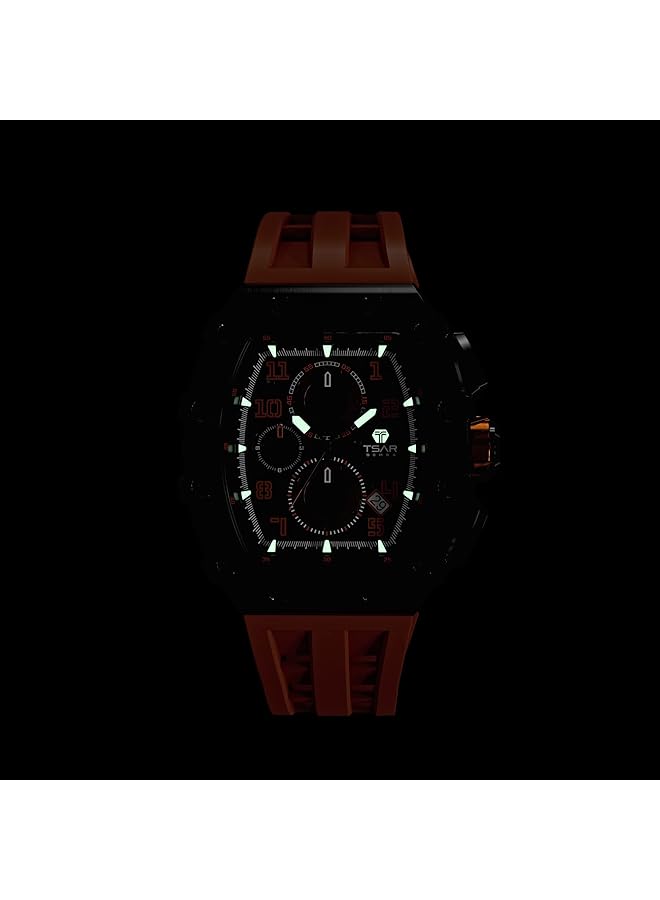 TSAR BOMBA Men Watch Luxury Waterproof Watch 50 M Barrel Analogue Stopwatch Skeleton Square Large Dial Plunge Sport Watches Japanese Movement Silicone Strap Mirror Sapphire Luminous - Image 5