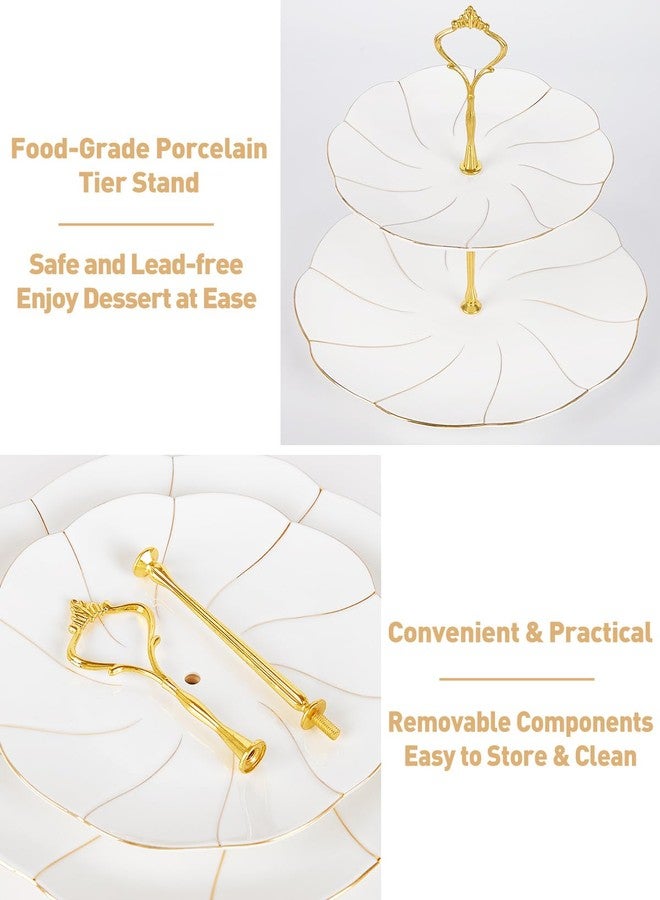 DUJUST Luxury Porcelain 2-Tier Cupcake Stand Tower, British Style Serving Tray with Golden Trim, Food Grade Dessert Display Stand, Beautiful Gift for Tea Party & Home Décor - Image 5