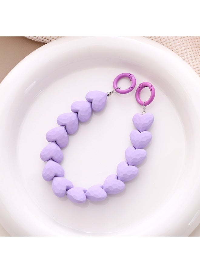 NIBEMINENT Beaded Phone Lanyard, Anti Lost Removable Wrist Strap, Peach Heart String Ball Bracelet Pendant, Phone Keychain Lanyard,K1867/Purple