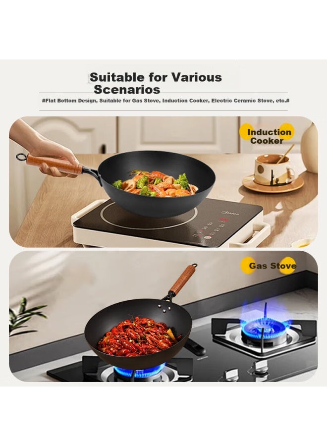 Gold Deposit Jincun Zhangqiu Iron Wok Without Coating Household Stir-fry Pan Old-fashioned Flat-bottomed Seasoned Iron Wok For Induction Cooker Gas Stove Universal - Image 2