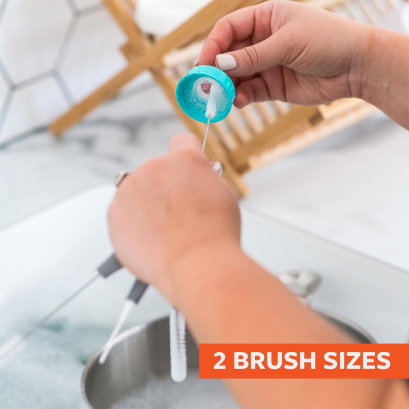 Full Circle Little Sipper, Bottle and Straw Cleaning Brush Set, Sizes for Both Narrow & Wide Straws, Gray - Image 3