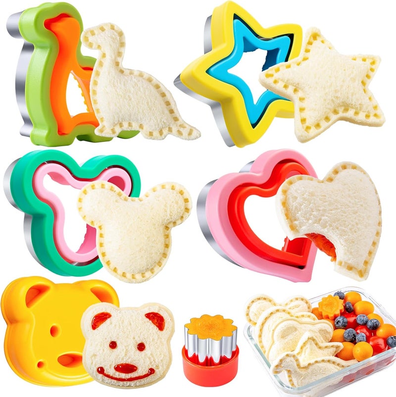 Kimfead Sandwich Cutters for Kids Lunch LARGE 6 Pcs, Sandwich Maker, Cookie Cutters Set, Dinosaur Mouse Heart Star Bear - Image 1