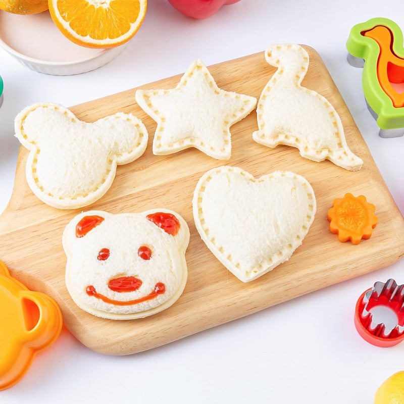 Kimfead Sandwich Cutters for Kids Lunch LARGE 6 Pcs, Sandwich Maker, Cookie Cutters Set, Dinosaur Mouse Heart Star Bear - Image 2