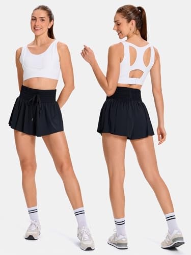 Blaosn Flowy Womens Athletic Shorts High Waisted Gym Yoga Workout Running Butterfly Tennis Sports Active Wear Skorts Skirts with Pockets Spandex Sweat Pants Cute Lounge Trendy Clothes Casual Summer Black 2xl - Image 3