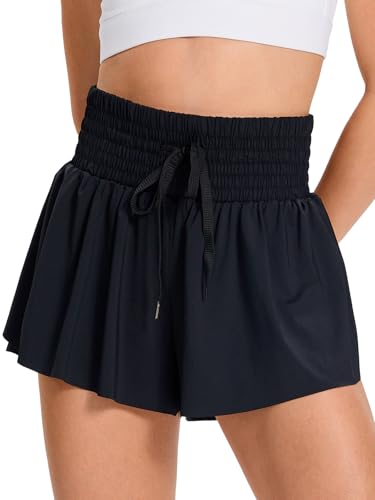 Blaosn Flowy Womens Athletic Shorts High Waisted Gym Yoga Workout Running Butterfly Tennis Sports Active Wear Skorts Skirts with Pockets Spandex Sweat Pants Cute Lounge Trendy Clothes Casual Summer Black 2xl - Image 1