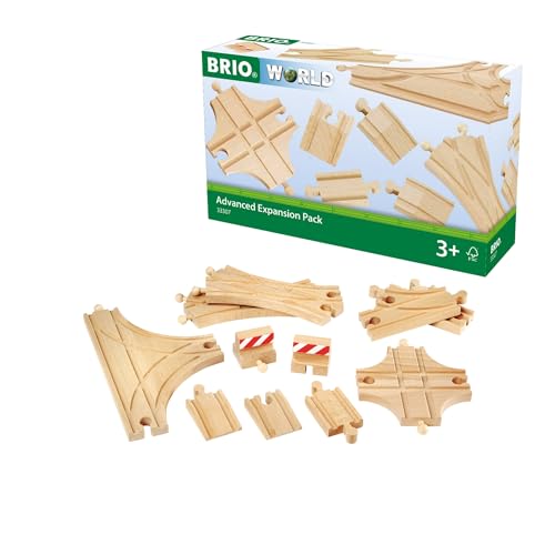 Brio مجموعة التوسع المتقدمة من BRIO World 11 قطعة مسار قطار خشبي معتمد من FSC متوافق مع جميع السكك الحديدية يتضمن مسارات خشبية ومفاتيح للمتعة التفاعلية في السكك الحديدية للأعمار من 3 سنوات وما فوق - Image 1