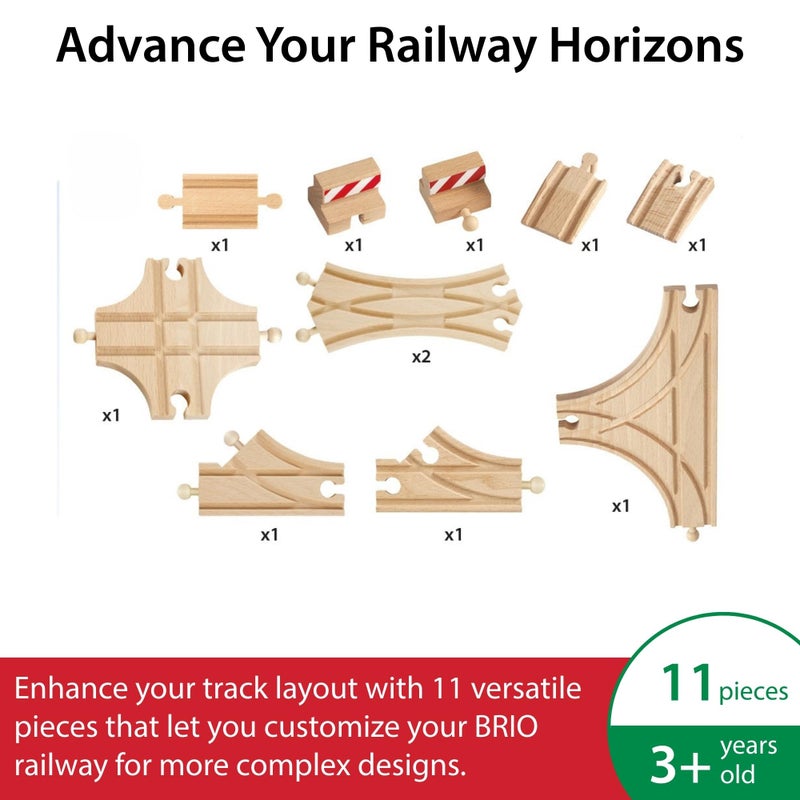 Brio مجموعة التوسع المتقدمة من BRIO World 11 قطعة مسار قطار خشبي معتمد من FSC متوافق مع جميع السكك الحديدية يتضمن مسارات خشبية ومفاتيح للمتعة التفاعلية في السكك الحديدية للأعمار من 3 سنوات وما فوق - Image 3
