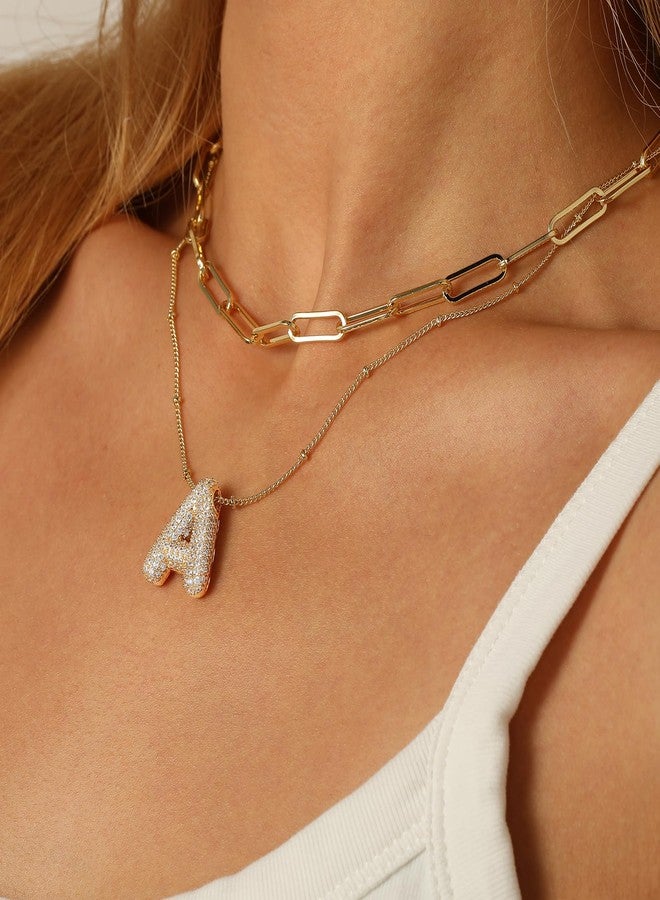 Ascona Bubble Gold Letter NeAcklace, Balloon Initial A Layering Layered Necklaces Rhinestone Letter Pendant Chain Stacked Necklaces for Women Jewelry Gift - Image 5