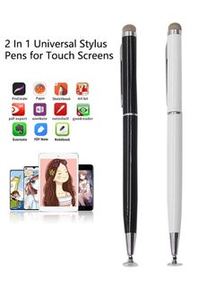 fonken 2 In 1 Universal Stylus Pens for Touch Screens, 2-Piece High Sensitive Sensitivity & Precision Stylus, Capacitive Stylus with Pen clip, for All Universal Touch Screen Devices (Black&White)  - Image 1