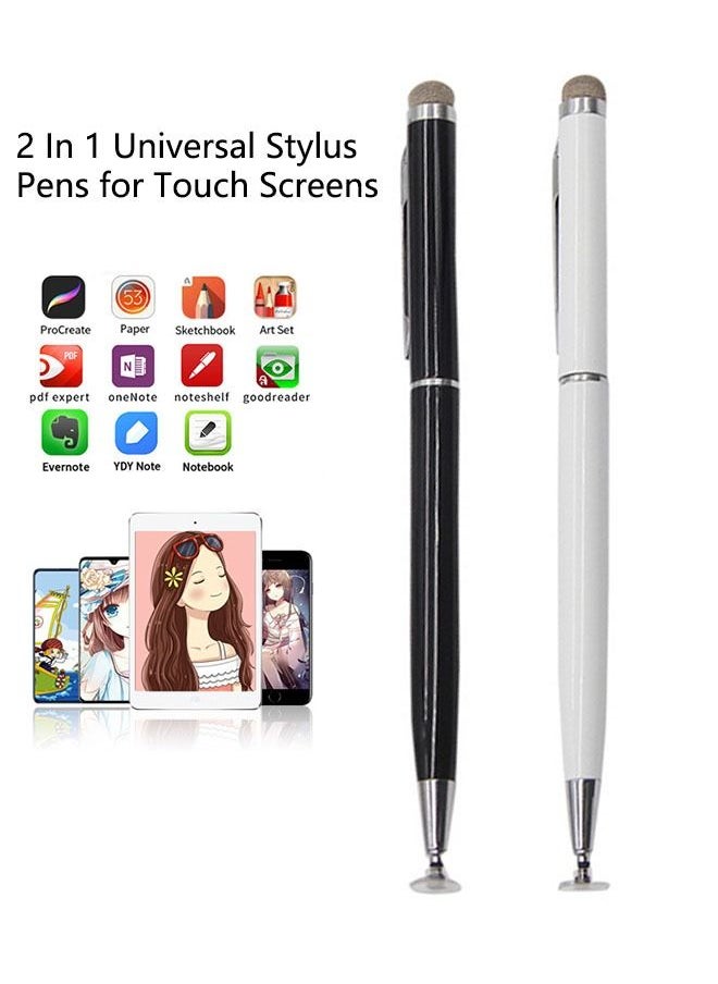 fonken - 2 In 1 Universal Stylus Pens for Touch Screens, 2-Piece High Sensitive Sensitivity & Precision Stylus, Capacitive Stylus with Pen clip, for All Universal Touch Screen Devices (Black&White) - Image 1
