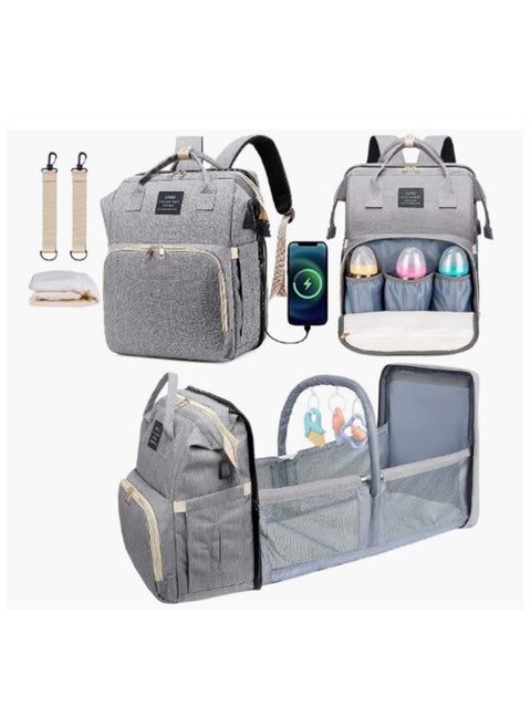 Diaper Bag Backpack Baby with Changing Station Toy Bar Girl Boy for Dad Mom Travel Shower Gifts Large Capacity 900d Oxford USB Port 3 Toys Grey