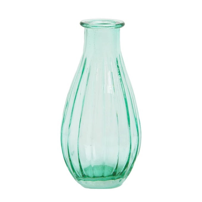GREEN GLASS BUD VASE FOR FLOWERS SMALL RIBBED NARROW NECKED BOTTLES FOR HOME DECOR ARRANGEMENTS WEDDING CENTREPIECES FOR TABLE DECORATIONS WINDOWSILL BOHOBUDVASEGRN