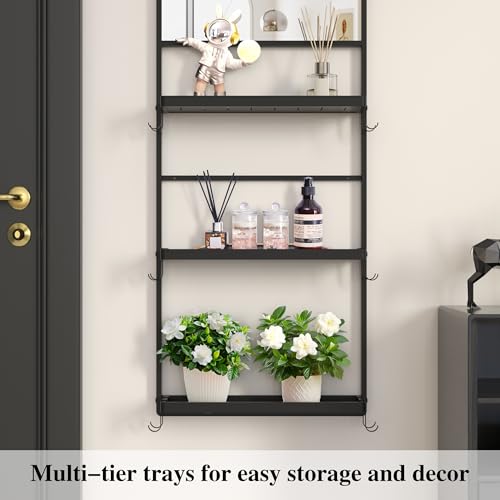 WONSTART 45" X 16" Black Wall Mirror with Shelf and Hooks, Rectangle Mirror for Wall, 3 Trays and 12 Removable Hooks,for Living Room, Hallway, Bedroom (Black-Square) - Image 3