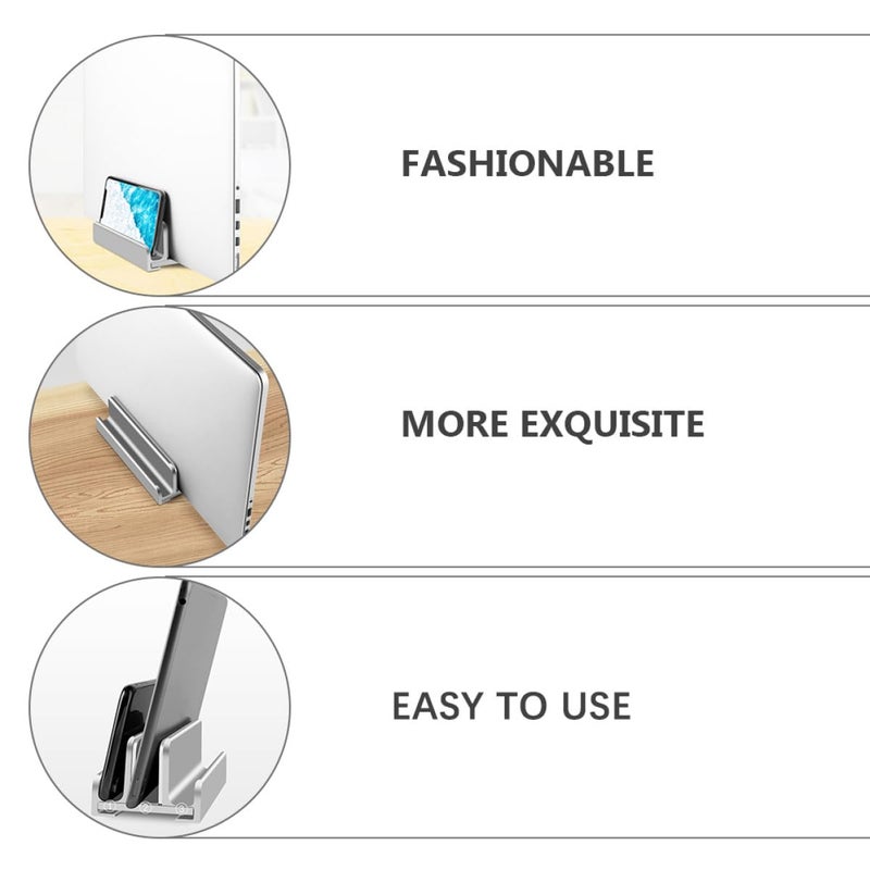 Aluminum Laptop Stand Vertical Holder Adjustable 3 Slot Desktop Organizer Silver - Image 4