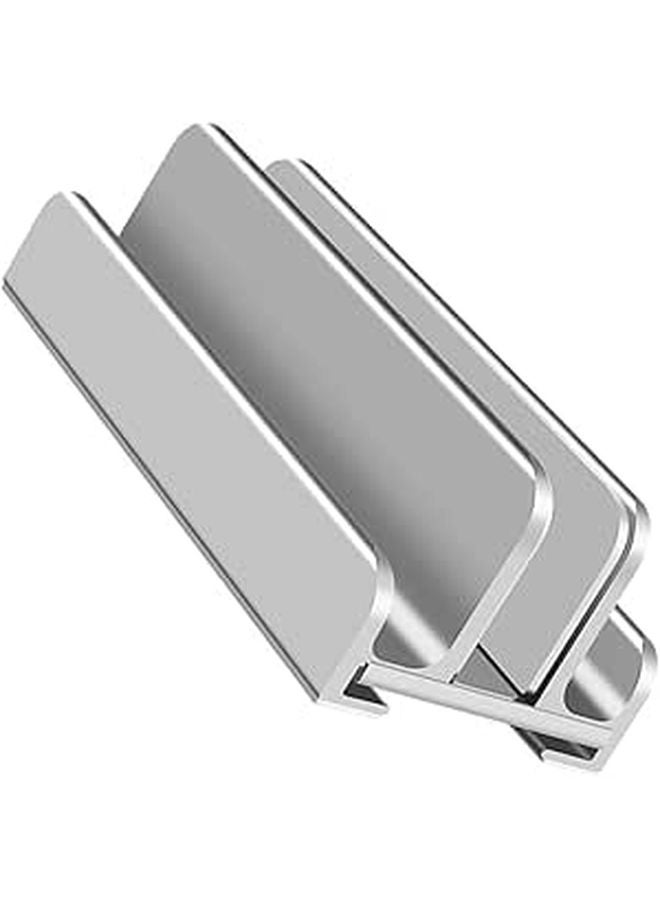 Aluminum Laptop Stand Vertical Holder Adjustable 3 Slot Desktop Organizer Silver - Image 1