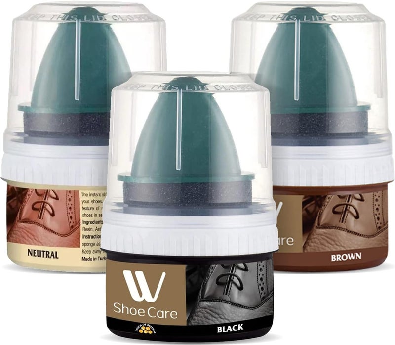 WBM W Shoe Care Shoe Cream with Sponge Applicator Protects Leather from Scuffs and Scratches Best for All Kind of Leather Surfaces Professional Shine with Black Brown  Neutral - Image 1