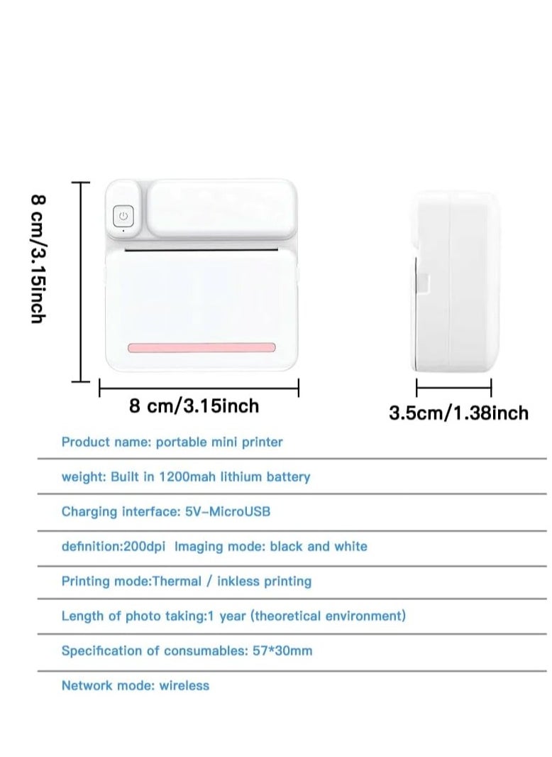 Generic Mini Thermal Printer Bluetooth Pocket Printer Portable Inkless Sticker Printer for Notes/Lists/Label/Memo/Scrapbook, Photos Compatible with iPhone iOS  Android or Tablet (with 6 Roll Paper)  - Image 5