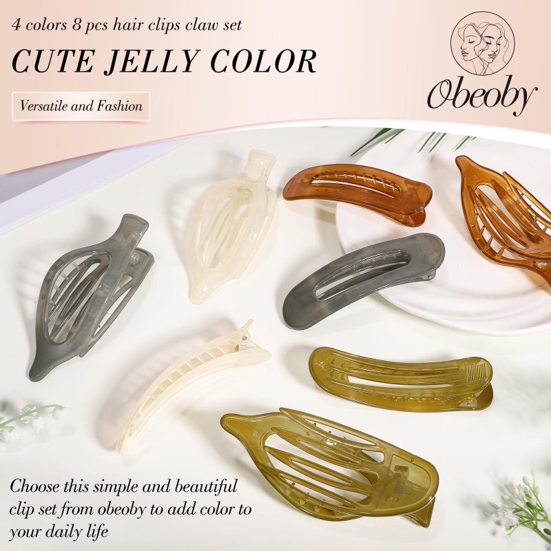 obeoby 8 PCS Flat Hair Clips, 4 Colors Flat Claw Clips 2 Styles Hair Claws for Women Girls Medium Hair Volume - Image 3
