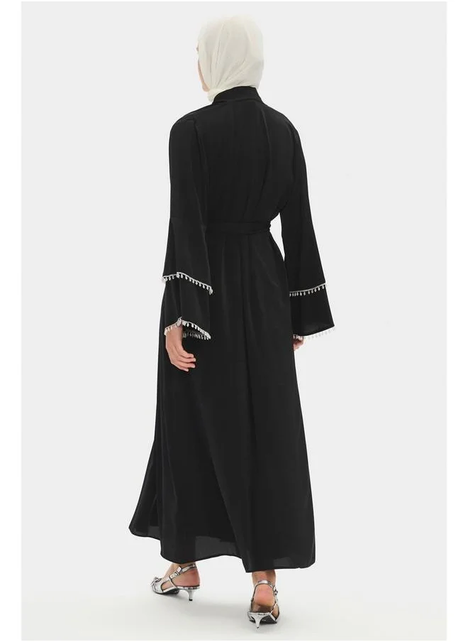 جون June Women Stone Detailed Flowy Abaya Black