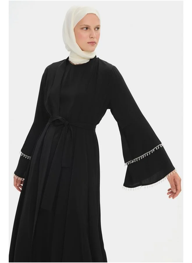 جون June Women Stone Detailed Flowy Abaya Black