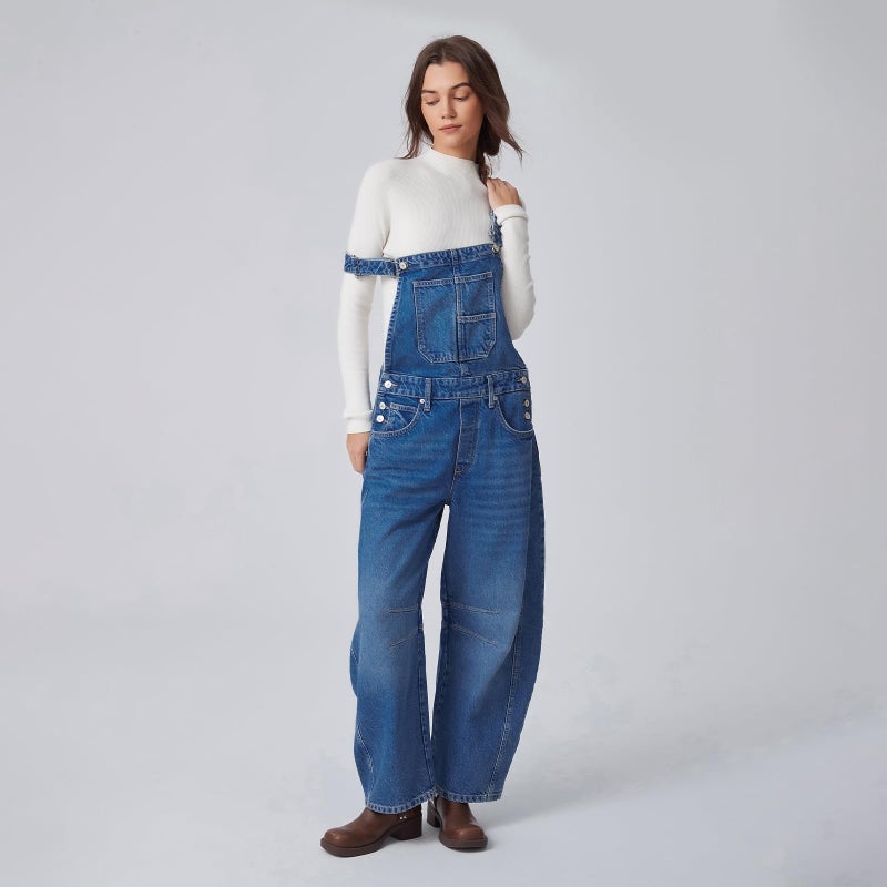 Ladyful Women's Overall Casual Straight Wide Leg Bib Jeans Overall Adjustable Straps Denim Romper Stretch Jumpsuits - Image 4