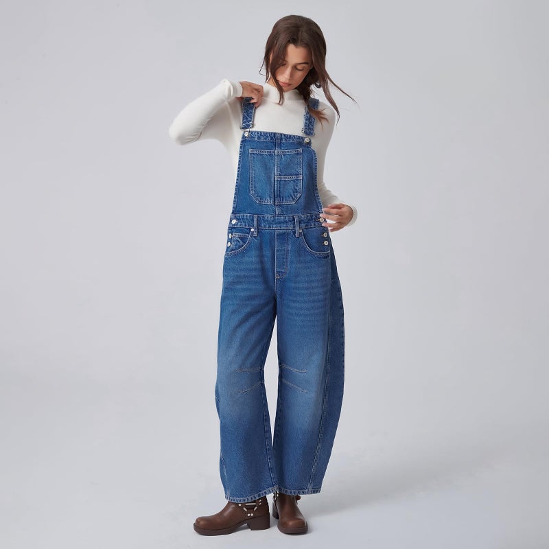 Ladyful Women's Overall Casual Straight Wide Leg Bib Jeans Overall Adjustable Straps Denim Romper Stretch Jumpsuits - Image 2