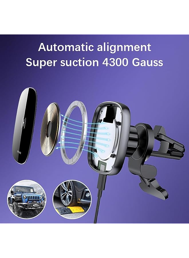 PROMASS [Strongest Magnet Power] Magnetic Wireless Car Charger Mount,Mag-Safe Car Charger Dashboard & Air Vent Phone Mount Compatible iPhone 14/14 Plus/14 Pro/14 Pro Max/13 Pro Max/13/12 - Image 5
