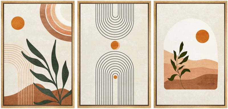 wall26 wall26 Framed Canvas Print Wall Art Set Boho MidCentury Geometric Desert Plant Sun Nature Abstract Illustrations Modern Art Bohemian Decorative for Living Room Bedroom Office  16x24x3 Natural 