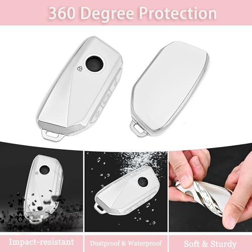 TECARATE for BMW Key Fob Cover - Soft TPU Key Protector for 2023 2024 2025 7 Series IX I5 M60 X5 X7 X6 IX I7 Car Key Case with Nice Keychain(White) - Image 3