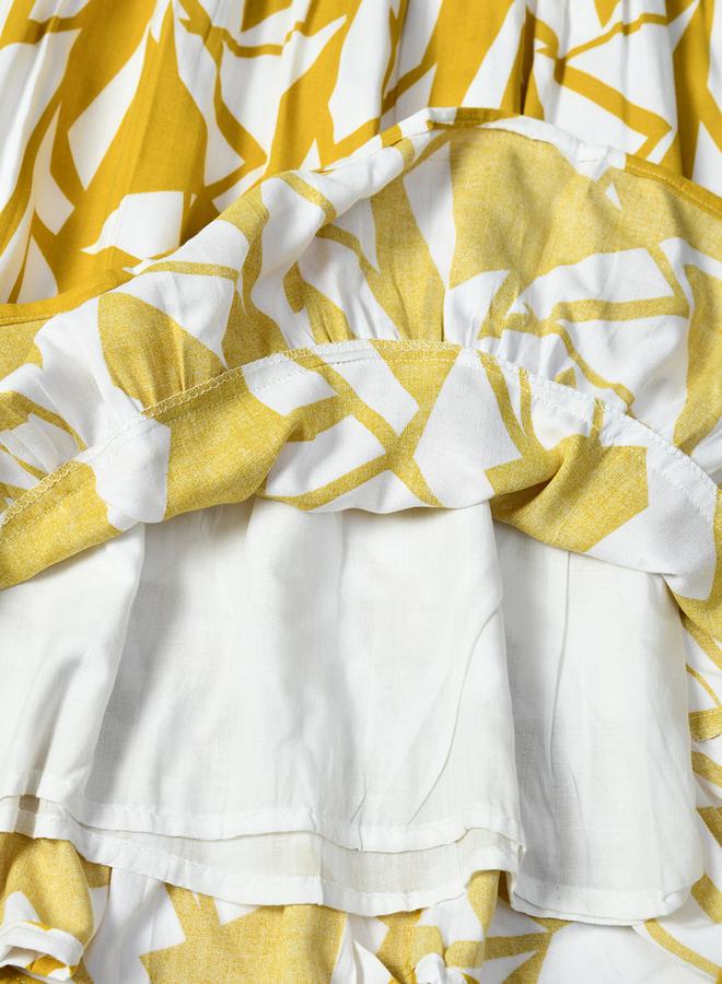 بيلا مودا فستان قطن قصير الأكمام بطبعات مجردة وحواف مكشكشة من بيلا مودا - Image 4