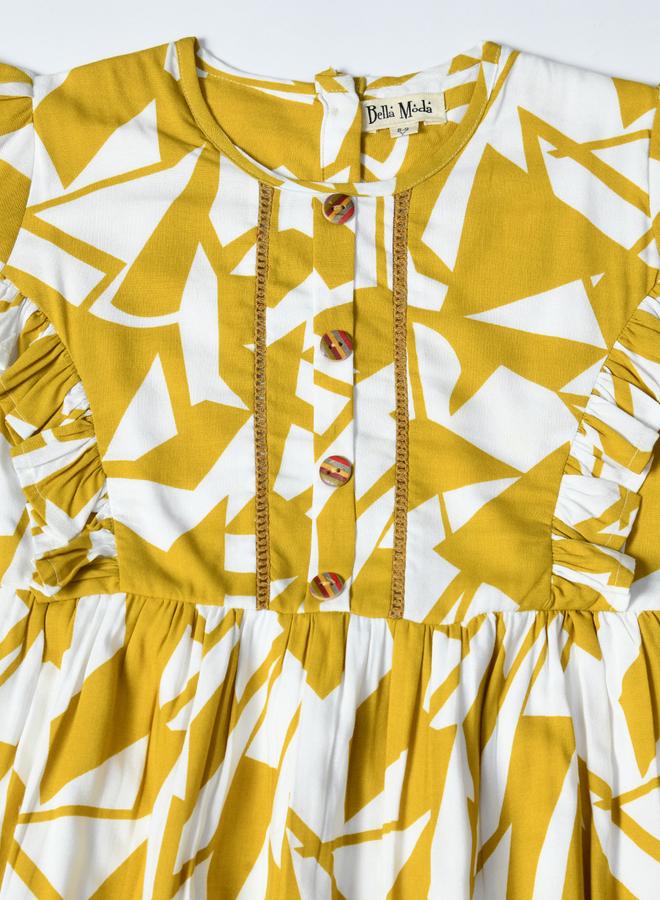 بيلا مودا فستان قطن قصير الأكمام بطبعات مجردة وحواف مكشكشة من بيلا مودا - Image 5