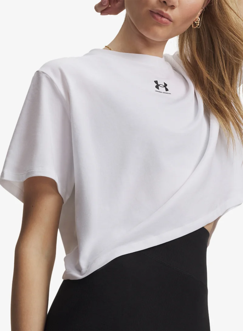 Under Armour White /  / Black Rival Boxy Solid T-Shirt for Women | Best Price UAE