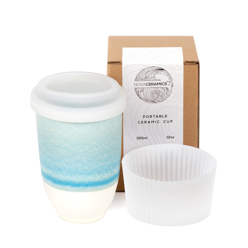 NOVA CERAMICS Travel Mug - Portable Coffee To Go Mug Microwave & Dishwasher Safe Coffee Cups Reusable - Gifts For Women Men Him Her 12oz - Lagoon - Image 1