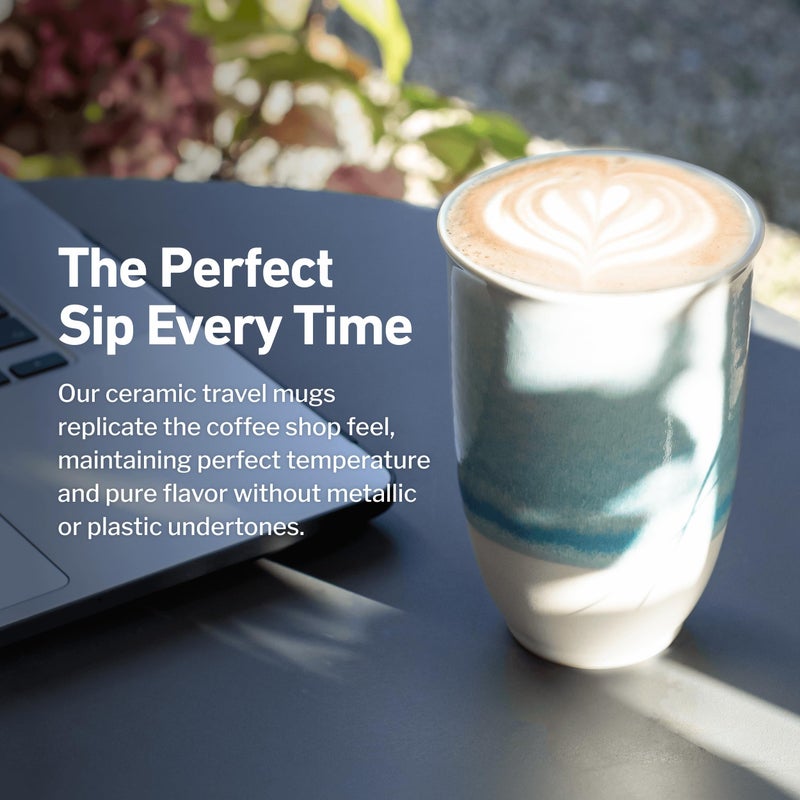 NOVA CERAMICS Travel Mug - Portable Coffee To Go Mug Microwave & Dishwasher Safe Coffee Cups Reusable - Gifts For Women Men Him Her 12oz - Lagoon - Image 4