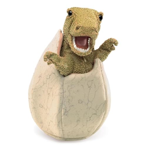 Folkmanis 3134 Dinosaur Egg Hand Puppet One Size Green Tan Brown - Image 1