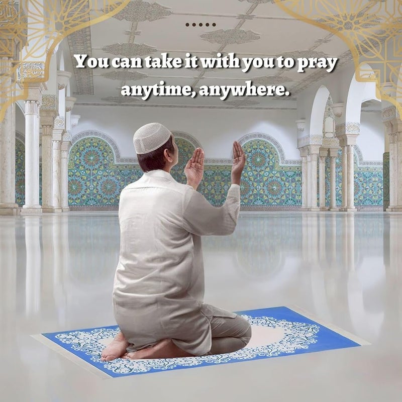 Home Smart Prayer Mat with Prayer Beads and Storage Pouch Portable Mat for Travel Ideal Gift for Men and Women (Sky Blue) - Image 3