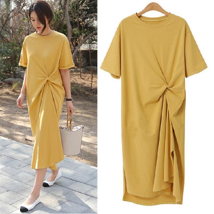 2021 New Arrival Skirt Loose Casual French Niche Dress Large Size Long T-Shirt Skirt Summer Yellow - Image 1