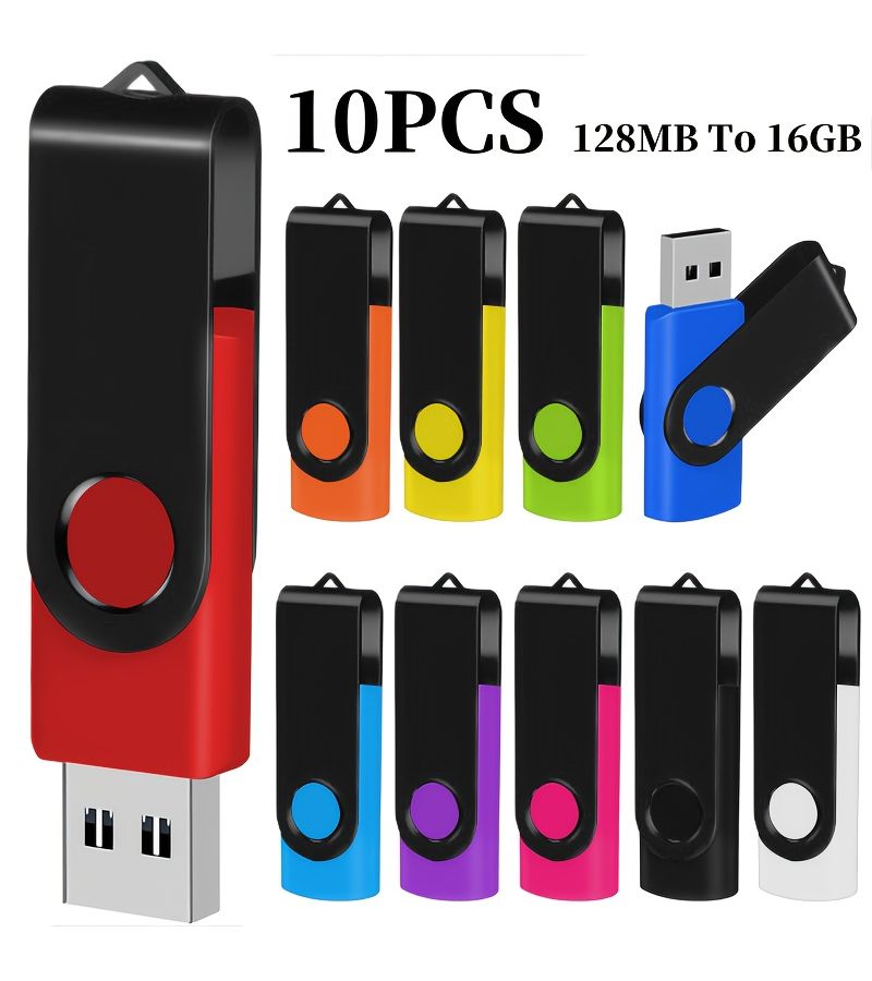 10 عصا ذاكرة USB 2.0 ملونة بسعة 128 ميجابايت عالية السرعة دوارة لأجهزة الكمبيوتر المكتبية والمحمولة، هدية تجارية - Image 2