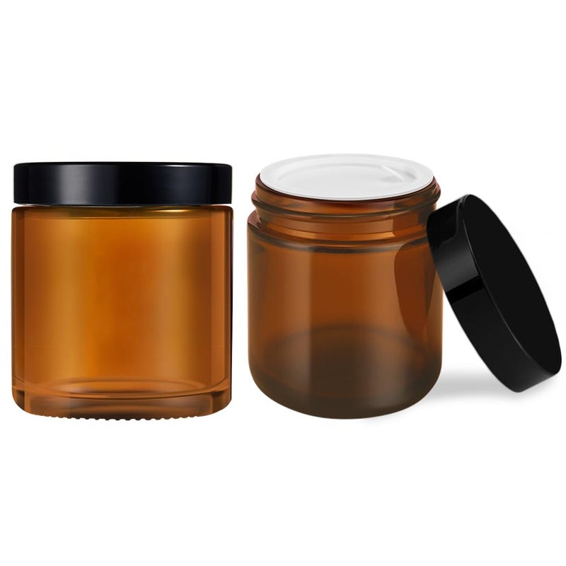 Tecohouse 4 oz Glass Jars with Lids, 2 Pack Amber Jars with Lids & Inner Liners, Wide Mouth | Glass Black Mason Jars for Cream, Lotion, Honey, Jam, Jelly | Kitchen & Home - Image 1
