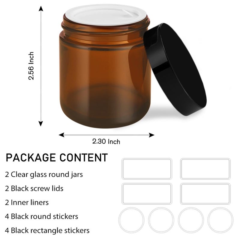 Tecohouse 4 oz Glass Jars with Lids, 2 Pack Amber Jars with Lids & Inner Liners, Wide Mouth | Glass Black Mason Jars for Cream, Lotion, Honey, Jam, Jelly | Kitchen & Home - Image 3