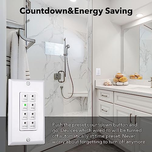 BN-LINK مفتاح مؤقت رقمي جدولي BN-LINK لجهاز الشفط مع زر ضغط 5-15-30-60 دقيقة، 2-4 ساعات، مفتاح مؤقت لمروحة الحمام، داخلي، يتطلب سلك محايد، لوحة جدارية متضمنة، أبيض - Image 2