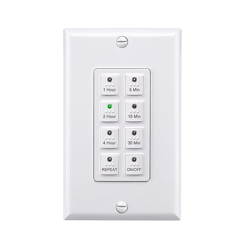 BN-LINK مفتاح مؤقت رقمي جدولي BN-LINK لجهاز الشفط مع زر ضغط 5-15-30-60 دقيقة، 2-4 ساعات، مفتاح مؤقت لمروحة الحمام، داخلي، يتطلب سلك محايد، لوحة جدارية متضمنة، أبيض - Image 1