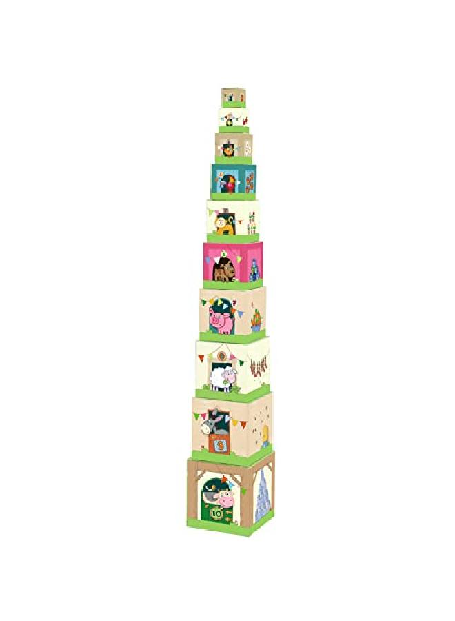 HABA On The Farm Sturdy Cardboard Nesting & Stacking Cubes Reinforcing Numbers 1 To 10 - Image 1