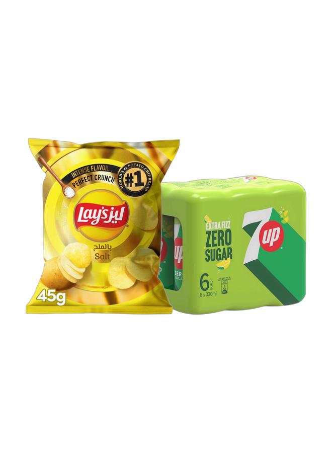 7up رقائق بطاطس لاي 45 جرام + علبة 7 أب إكسترا فيز زيرو سكر 330 مل عبوة من 6 - Image 1